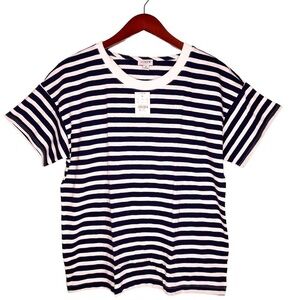 J. CREW Factory NWT Easy Short Sleeve Striped Shirt Size Medium in Navy